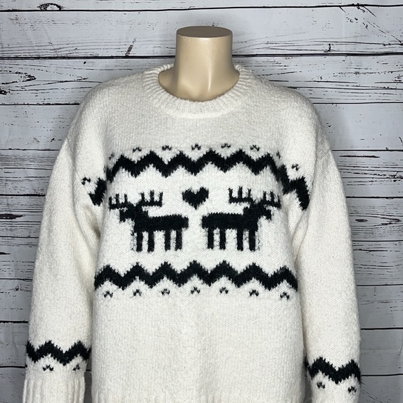 H&M Size XXL Ivory - Black Moose Wool/Alpaca Blend Sweater Top - Picture 2 of 6